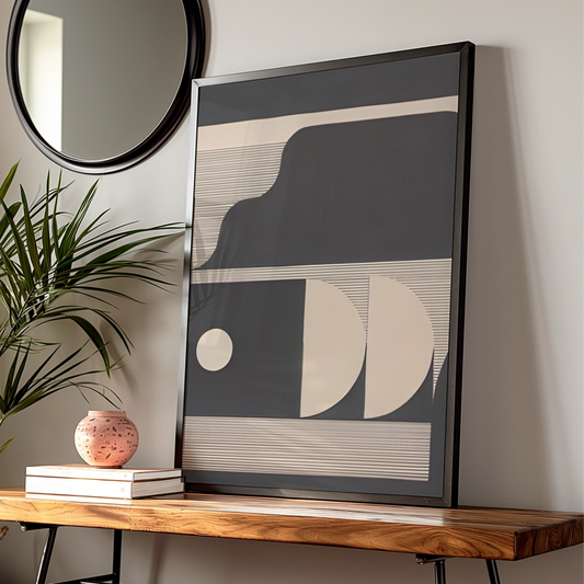 Geometric Abstract Print, Monochrome Wall Art, Dark Neutral Minimalist Poster, Modern Decor — Digital Download