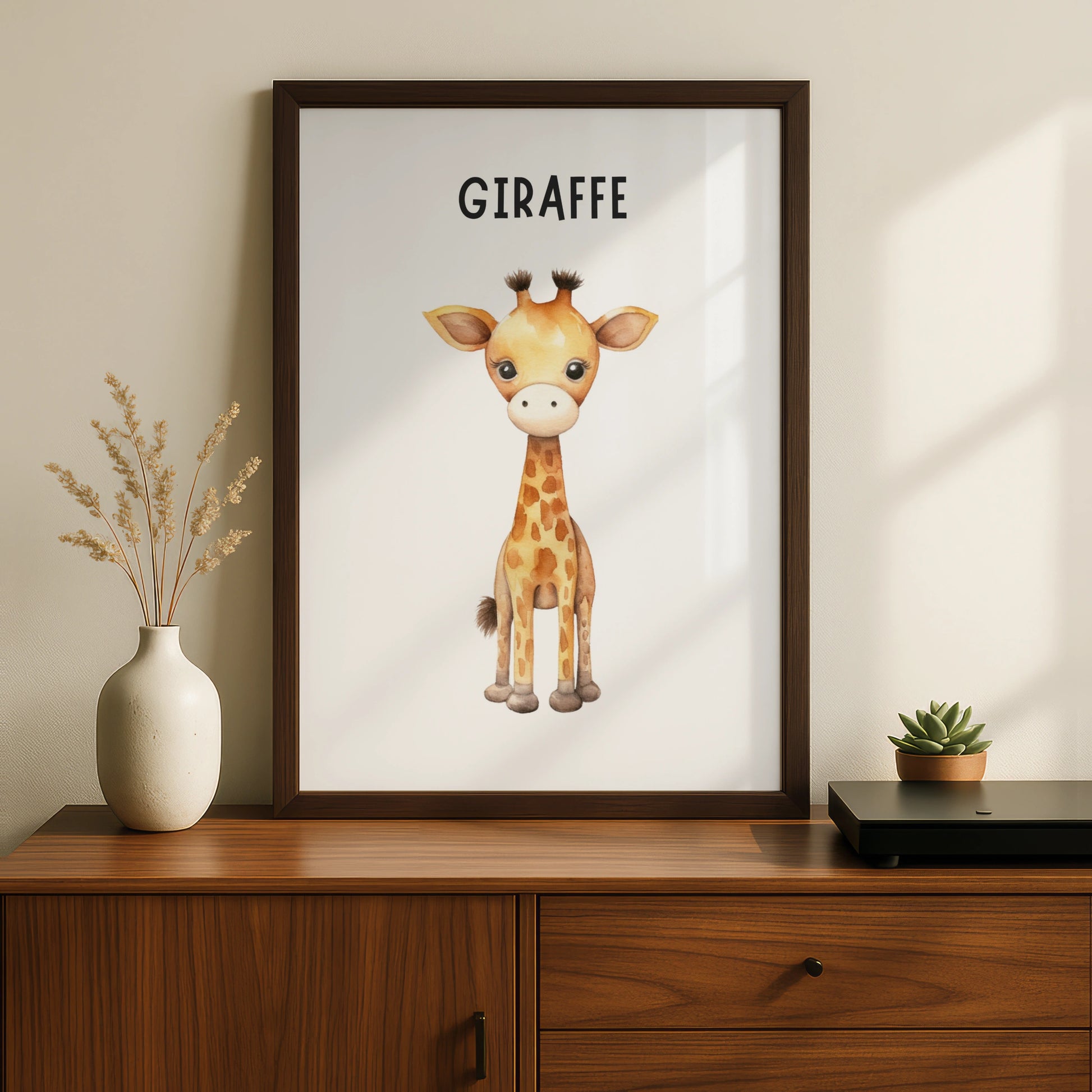 Giraffe Nursery Wall Art, Cute Baby Animal Poster, Safari Kids Room Decor Print