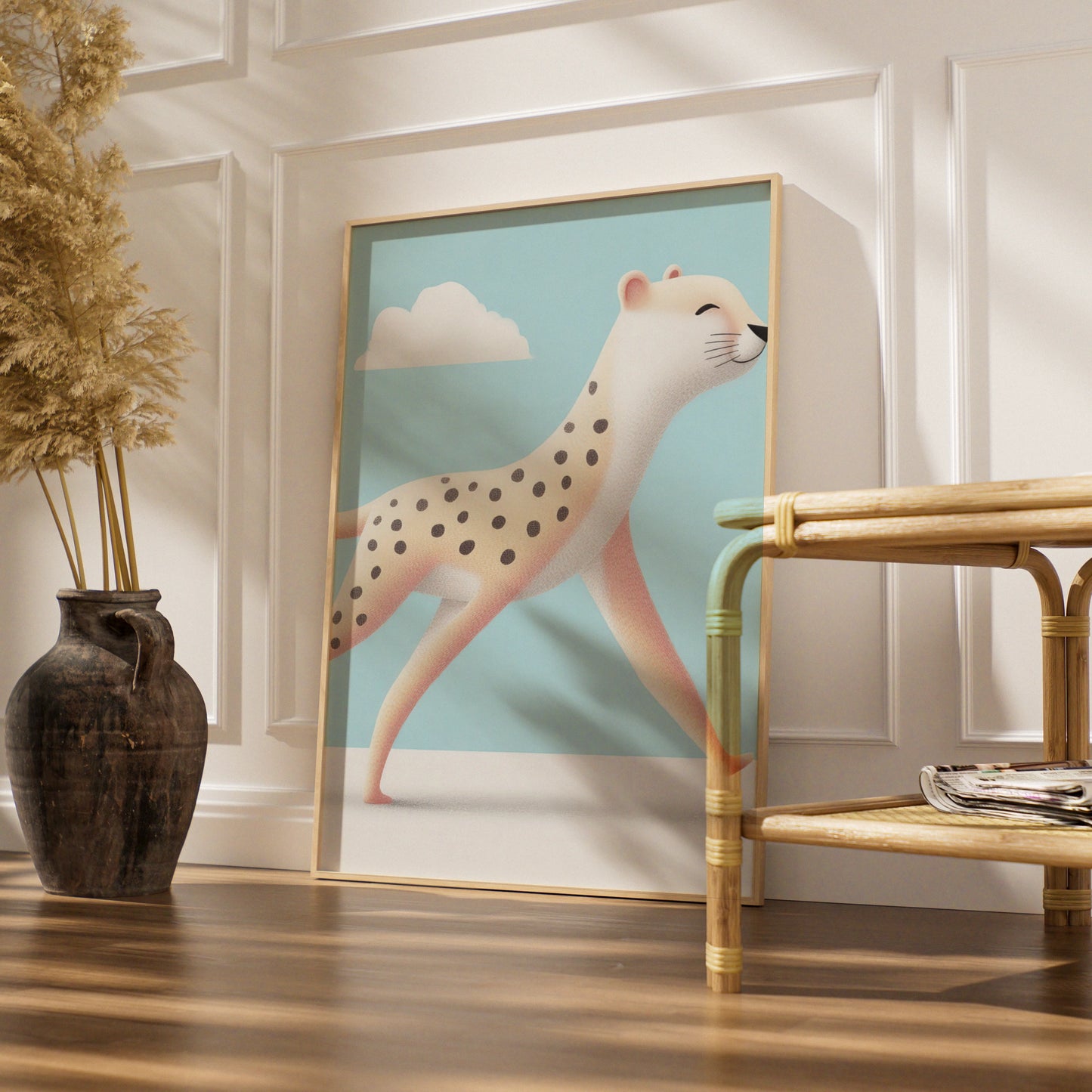 Cheetah Nursery Wall Art, Kids Animal Poster, Baby Blue Safari Print, Cute Big Cat