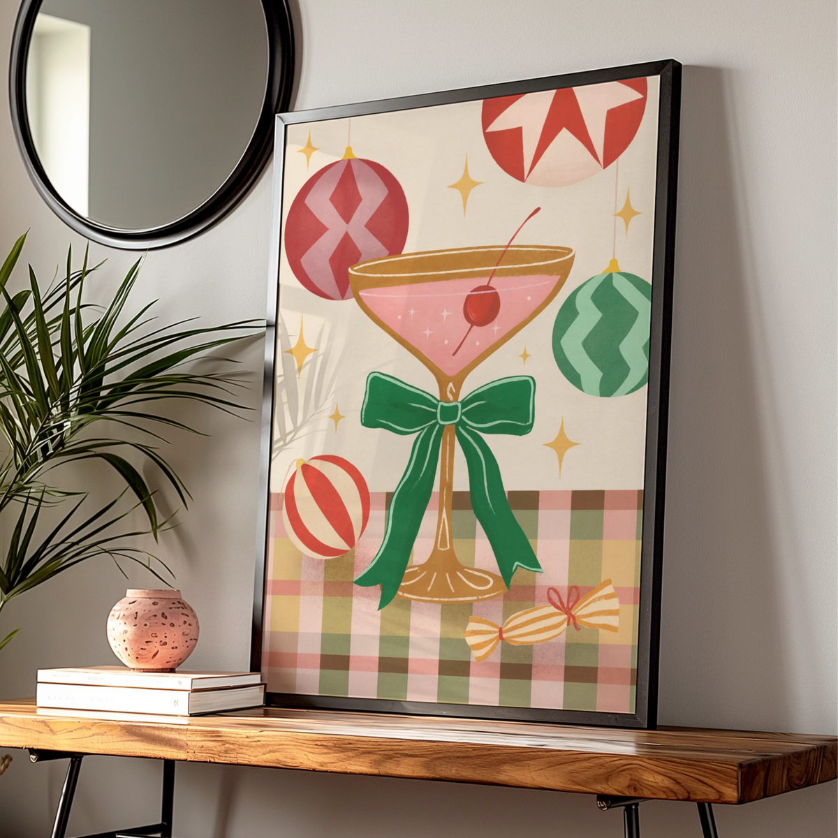 Christmas Cocktail Poster, Retro Festive Wall Art, Colourful Holiday Print, Eclectic Xmas Decor
