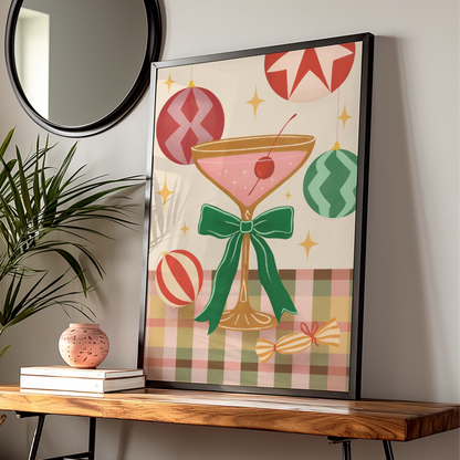 Christmas Cocktail Poster, Retro Festive Wall Art, Colourful Holiday Print, Eclectic Xmas Decor