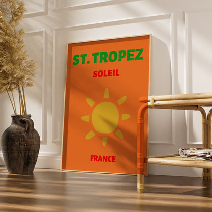 St Tropez Travel Poster, France Retro Wall Art, Cote d'Azur Sun Print, Bold Vintage