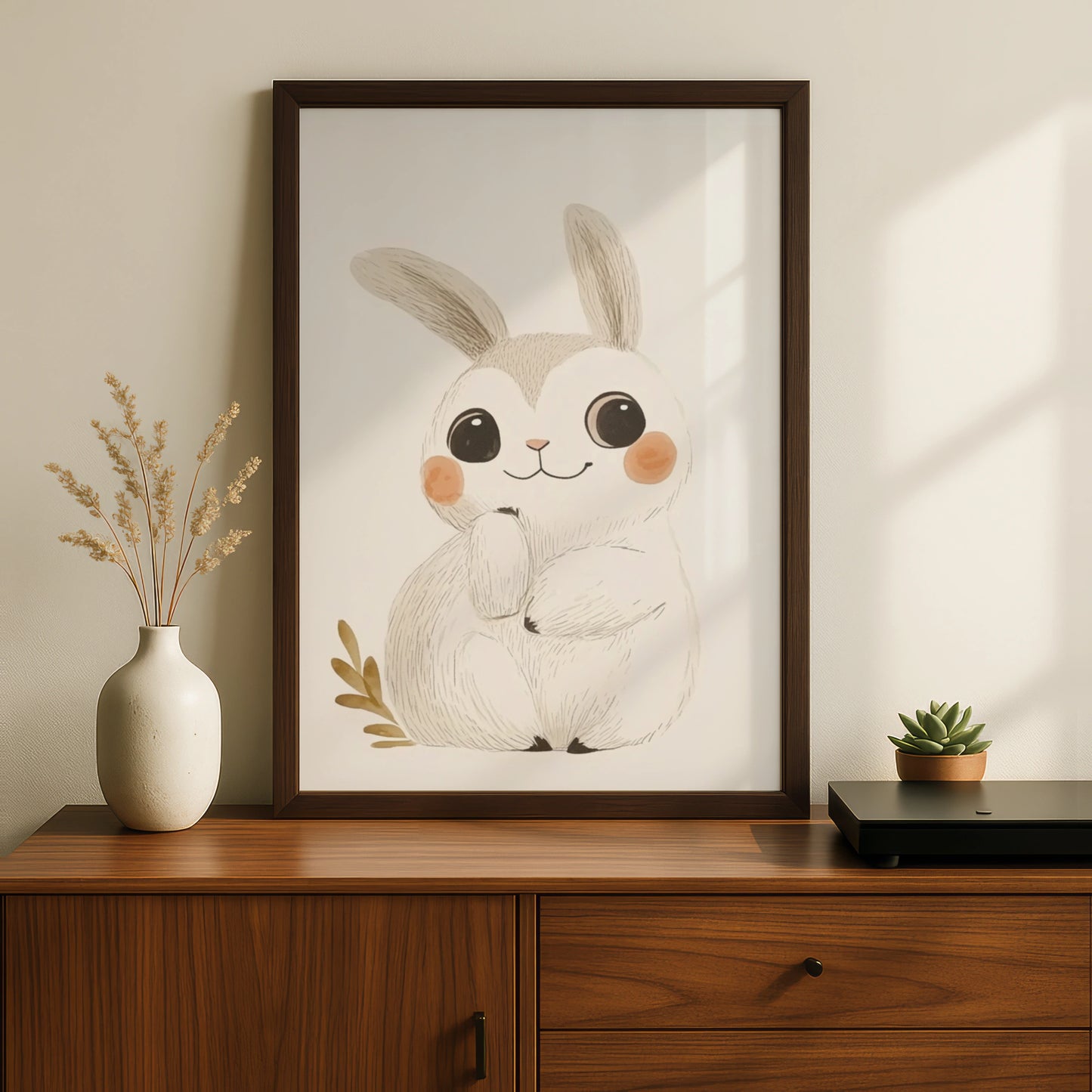 Cute Bunny Nursery Wall Art, Rabbit Poster, Baby Girl Boy Room Decor, Woodland Print