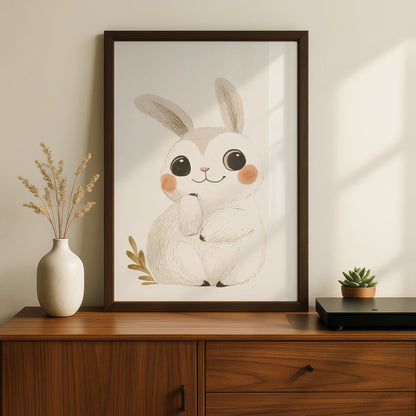 Cute Bunny Nursery Wall Art, Rabbit Poster, Baby Girl Boy Room Decor, Woodland Print