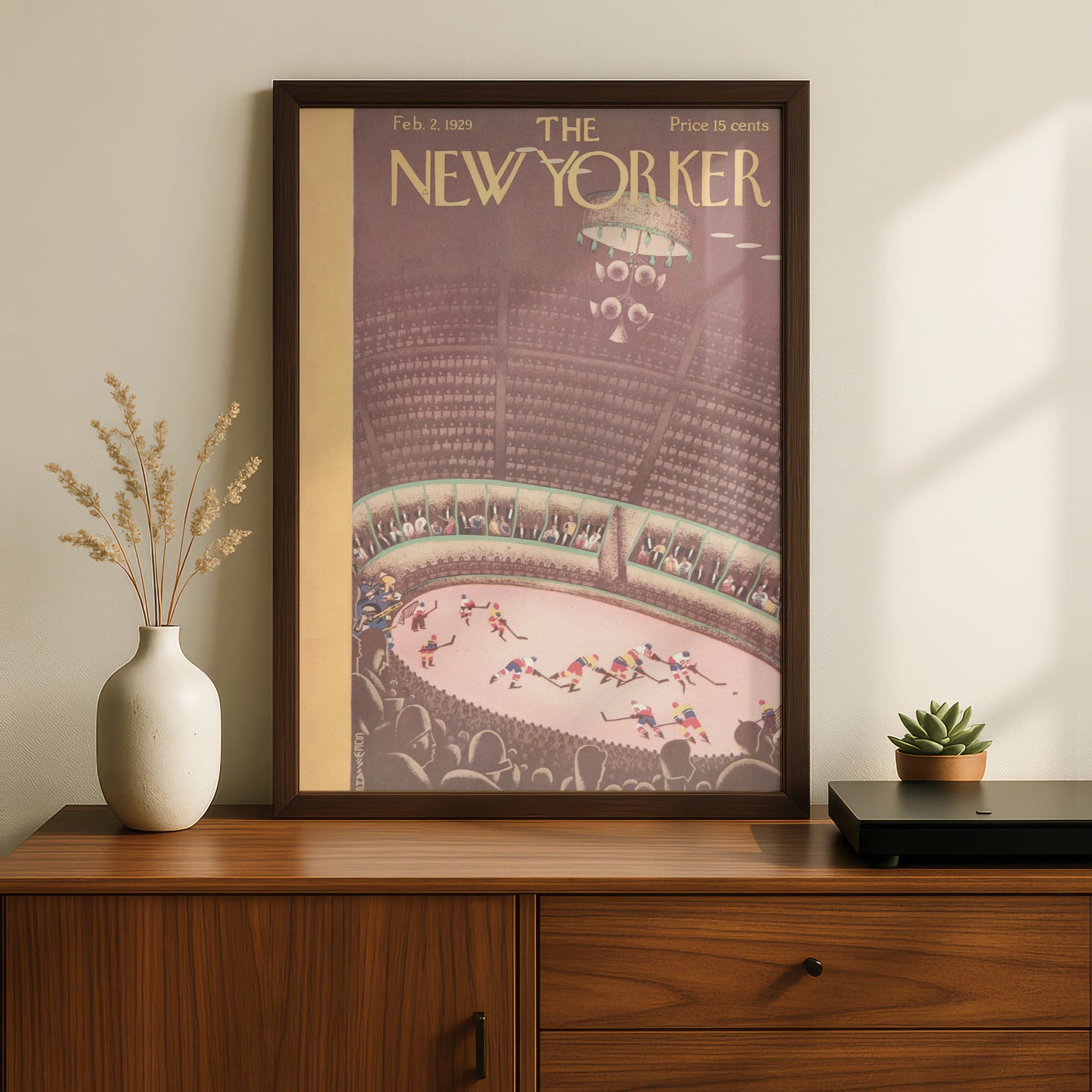 New Yorker 1929 Ice Hockey Arena Cover Art Poster, Vintage Sports Wall Art Print