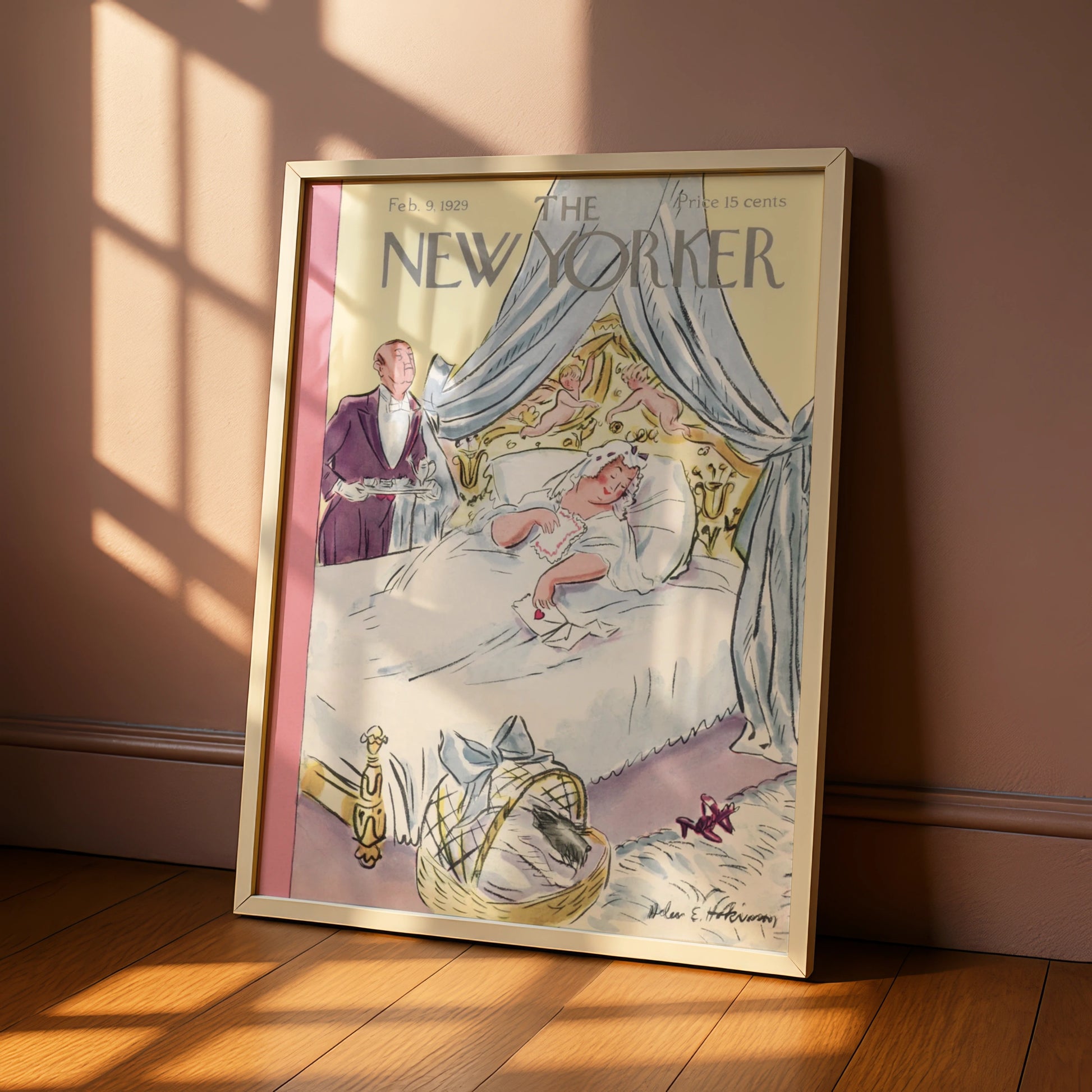New Yorker 1929 Cover Poster, Valentine Bedroom Scene, Vintage Magazine Wall Art