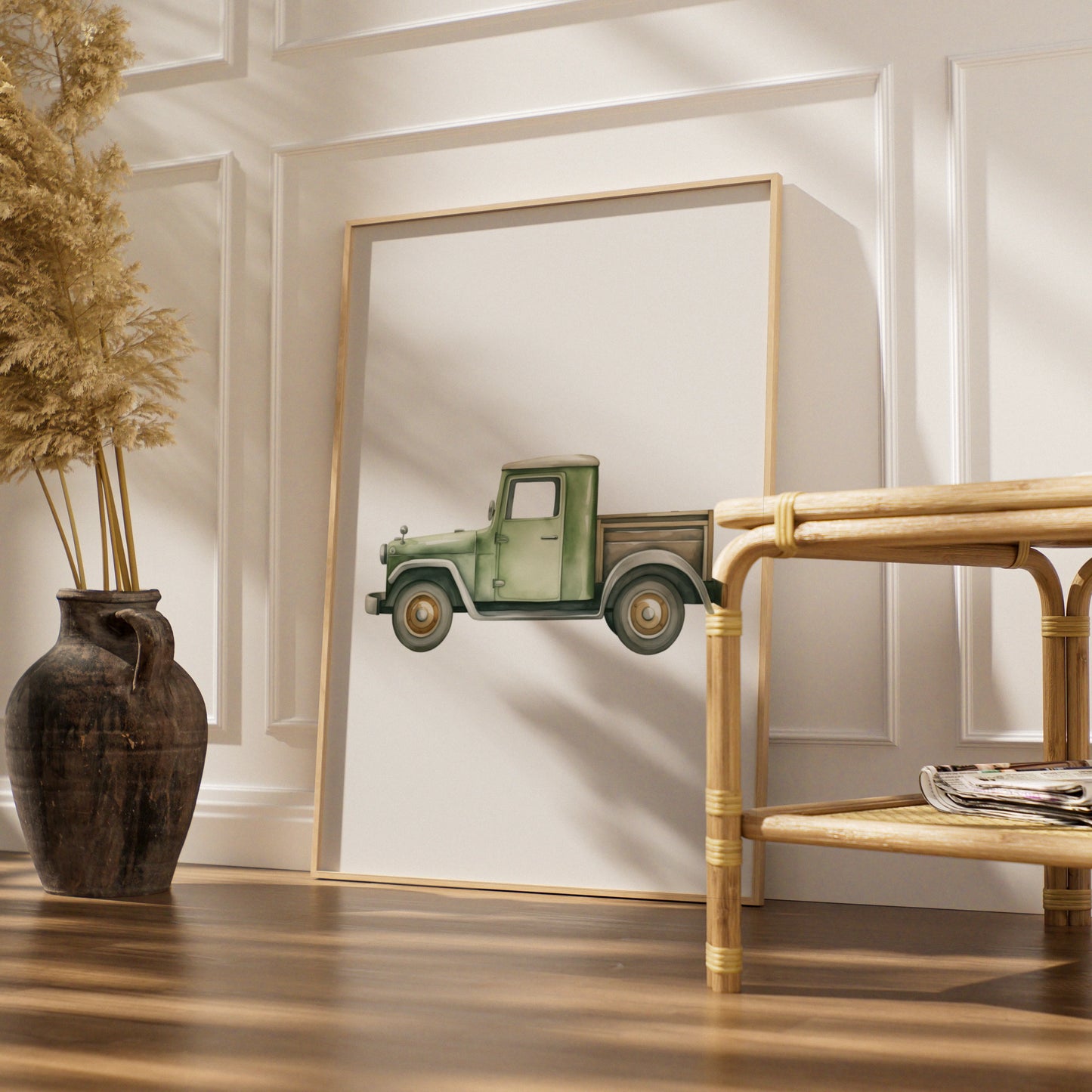 Vintage Green Truck Nursery Wall Art, Boys Room Poster, Watercolour Car Print