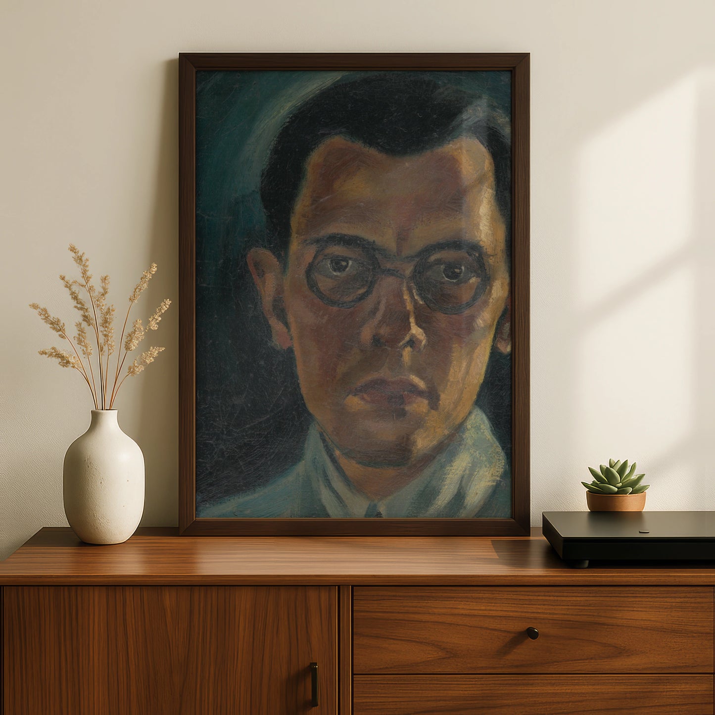 Halloween Dark Portrait Poster, Moody Man with Glasses Wall Art, Expressionist Print