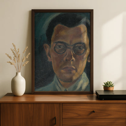 Halloween Dark Portrait Poster, Moody Man with Glasses Wall Art, Expressionist Print