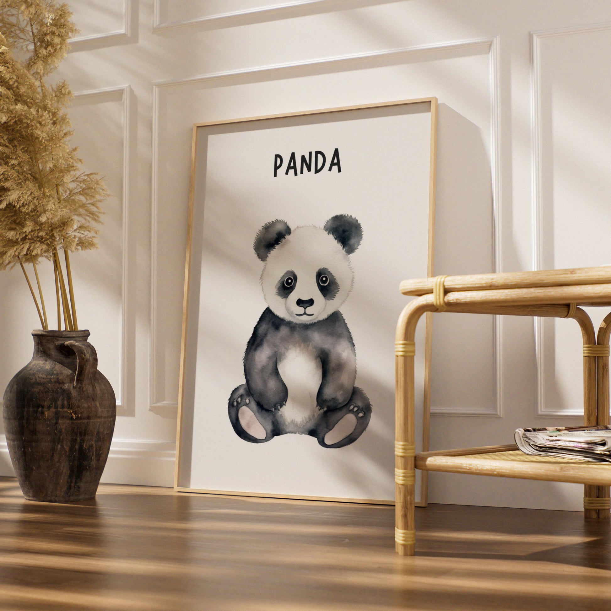 Panda Nursery Wall Art, Watercolour Baby Panda Poster, Kids Room Animal Print