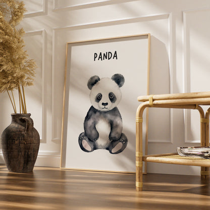 Panda Nursery Wall Art, Watercolour Baby Panda Poster, Kids Room Animal Print