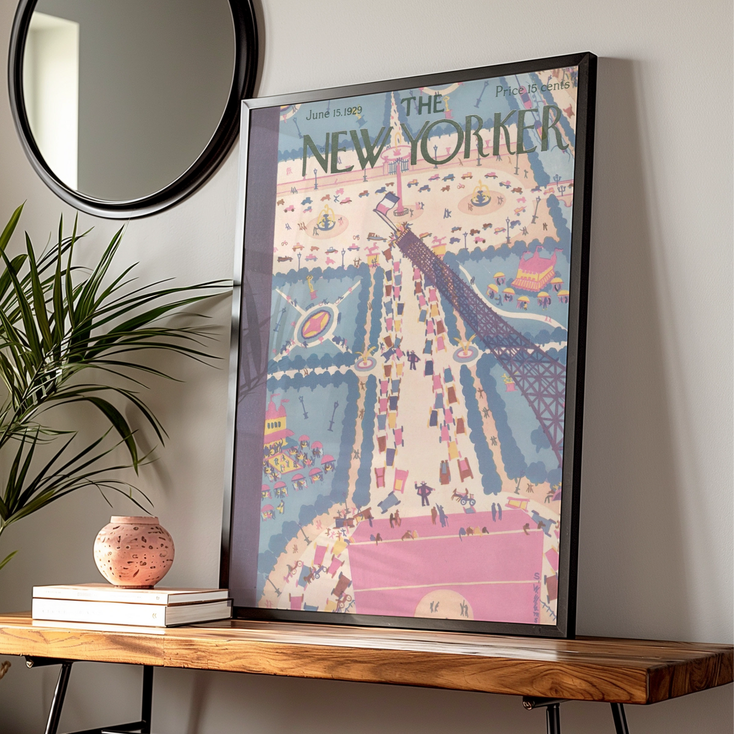 New Yorker Cover June 1929 Paris Eiffel Tower Art Poster, Vintage French Art Deco Print