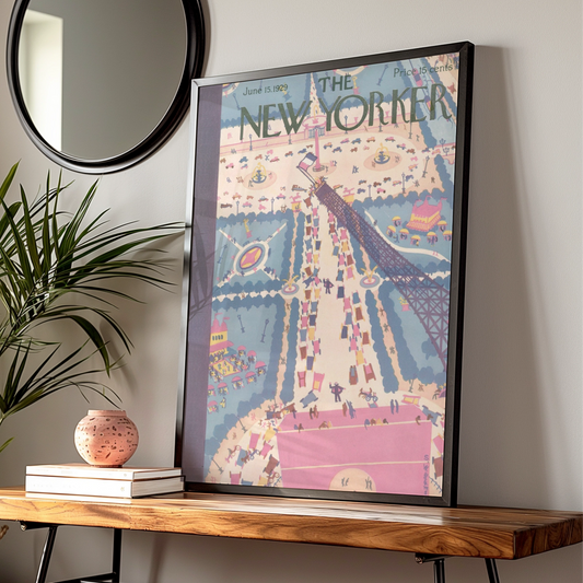 New Yorker Cover June 1929 Paris Eiffel Tower Art Poster, Vintage French Art Deco Print