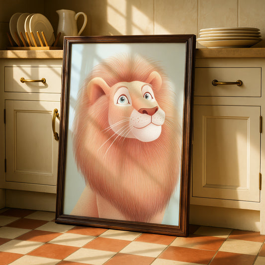 Lion Nursery Wall Art, Cute Lion Print, Kids Room Poster, Baby Animal Decor, Blue