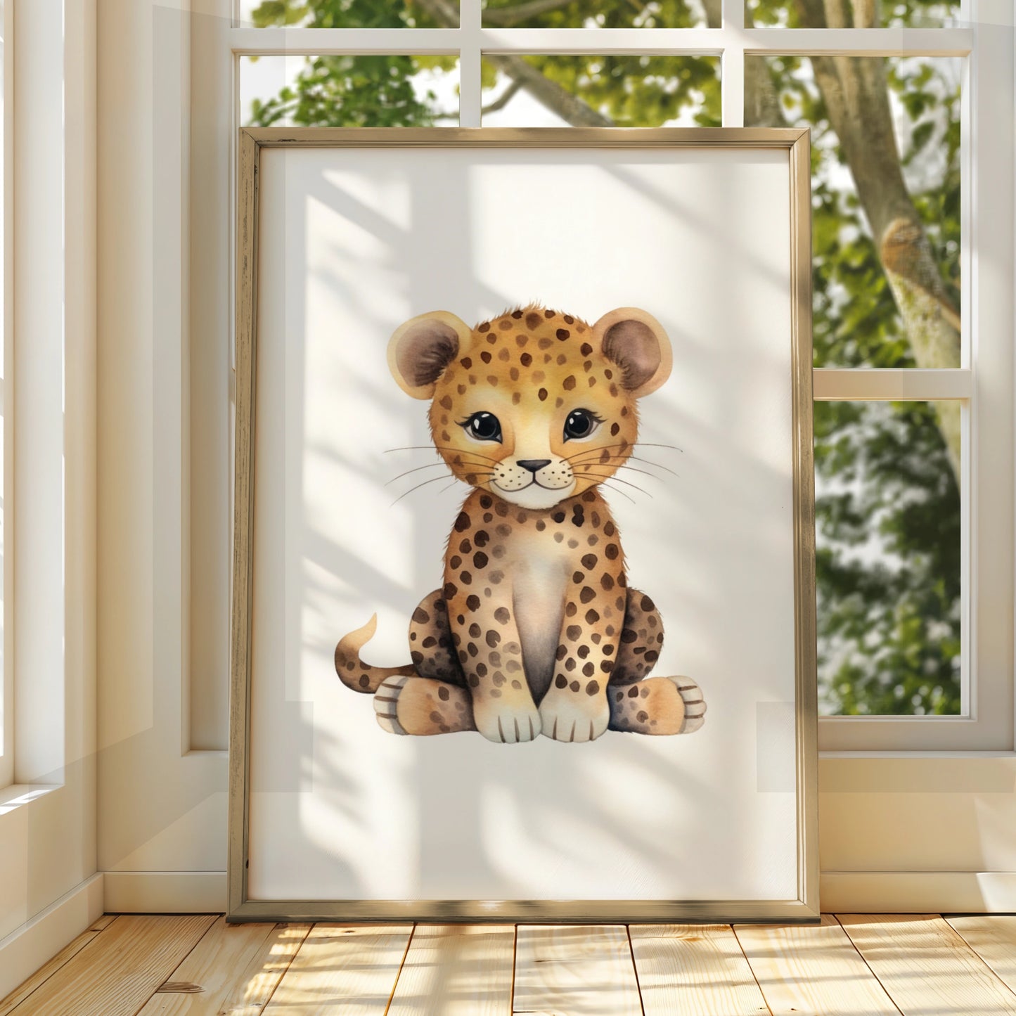 Cute Leopard Nursery Wall Art, Baby Safari Animal Poster, Watercolour Cheetah Print for Kids Room