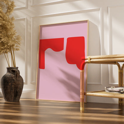 Maximalist Abstract Shape Poster, Bold Red Pink Modern Wall Art Print, Retro Geometric