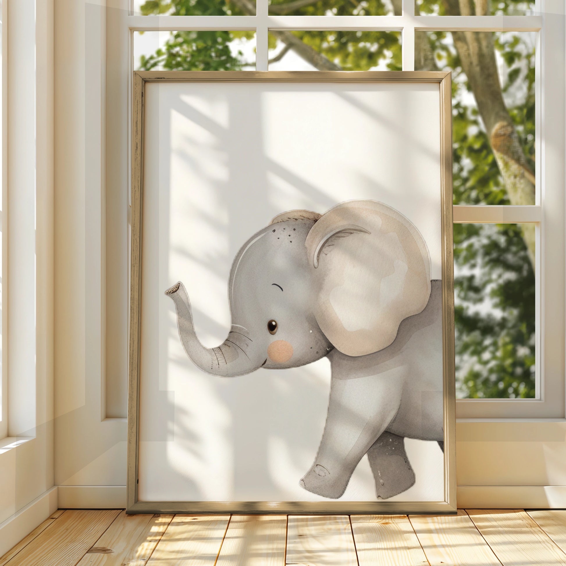 Elephant Nursery Wall Art, Cute Baby Elephant Poster, Safari Animal Print for Kids Room