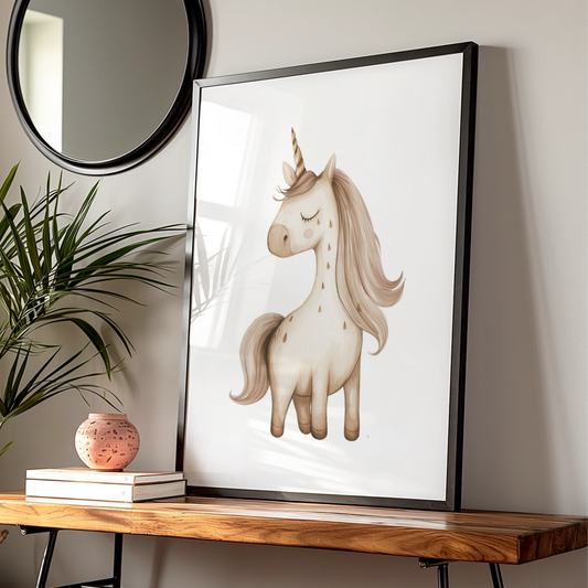 Unicorn Nursery Wall Art, Boho Beige Unicorn Poster, Girls Room Decor Print