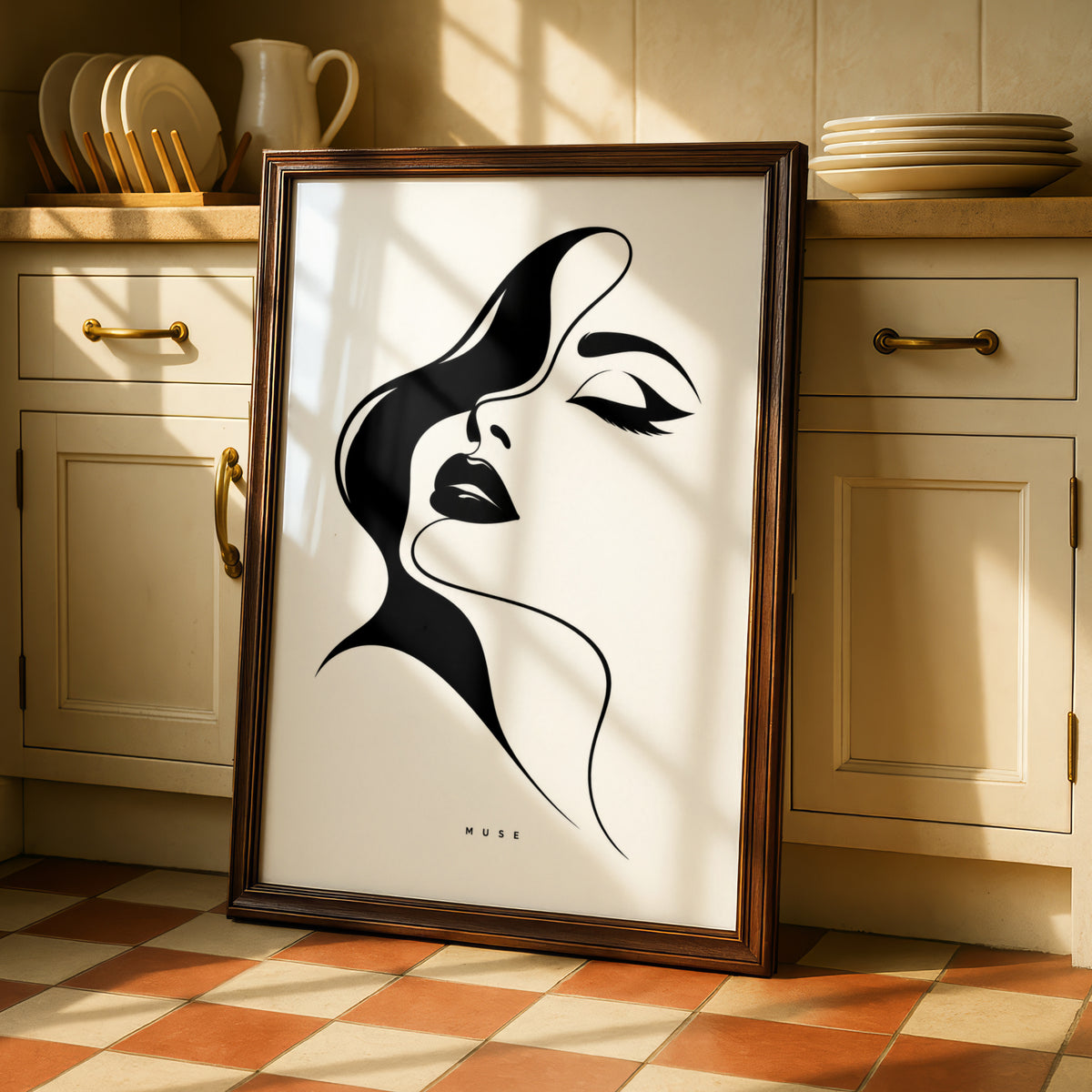 Muse Woman Face Line Art, Monochrome Wall Art, Minimalist Black and White Poster, Gallery Wall Print