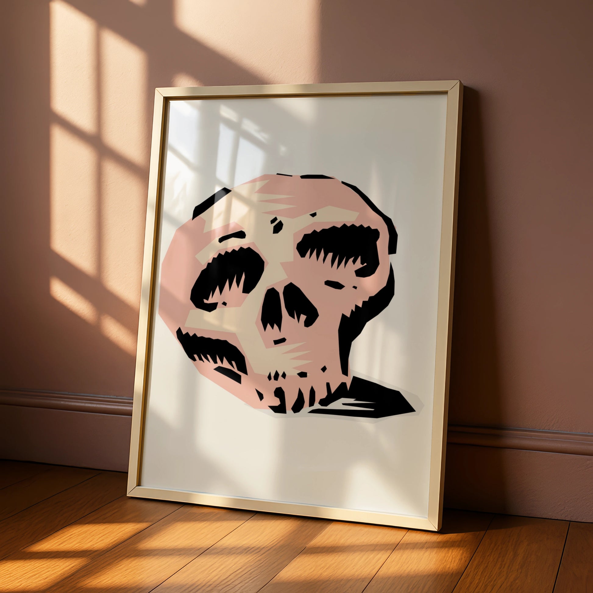 Halloween Skull Poster, Spooky Skull Wall Art, Pink Black Graphic Horror Print, Gothic Decor