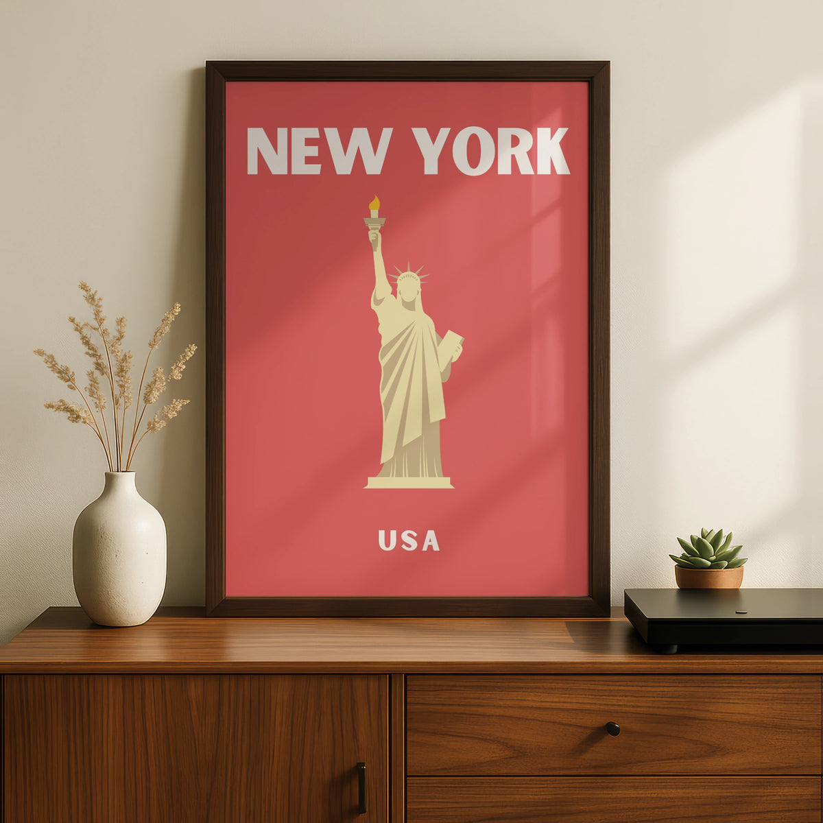 New York Travel Poster, USA Retro Wall Art, Statue of Liberty Print, NYC Decor