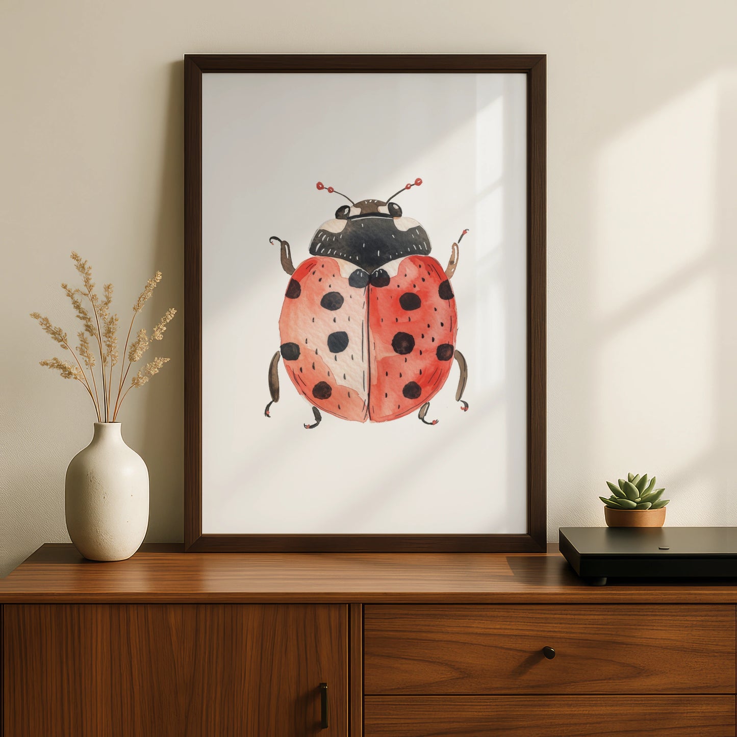 Ladybird Nursery Wall Art, Watercolour Ladybug Poster, Red Kids Room Print