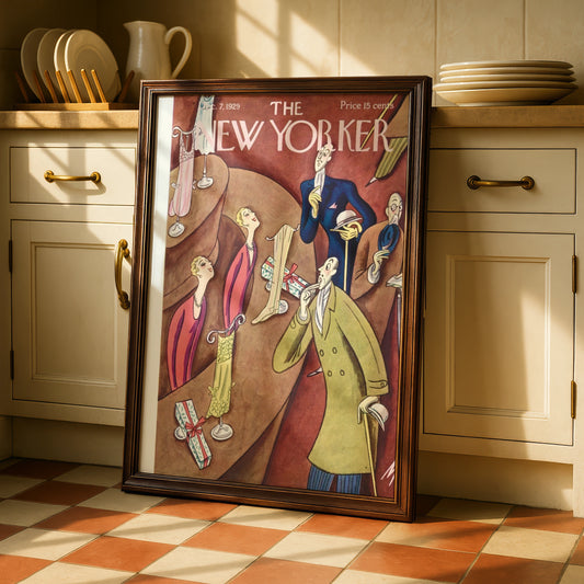 New Yorker 1929 Cover Poster, Art Deco Christmas Shopping Print, Vintage Magazine Wall Art