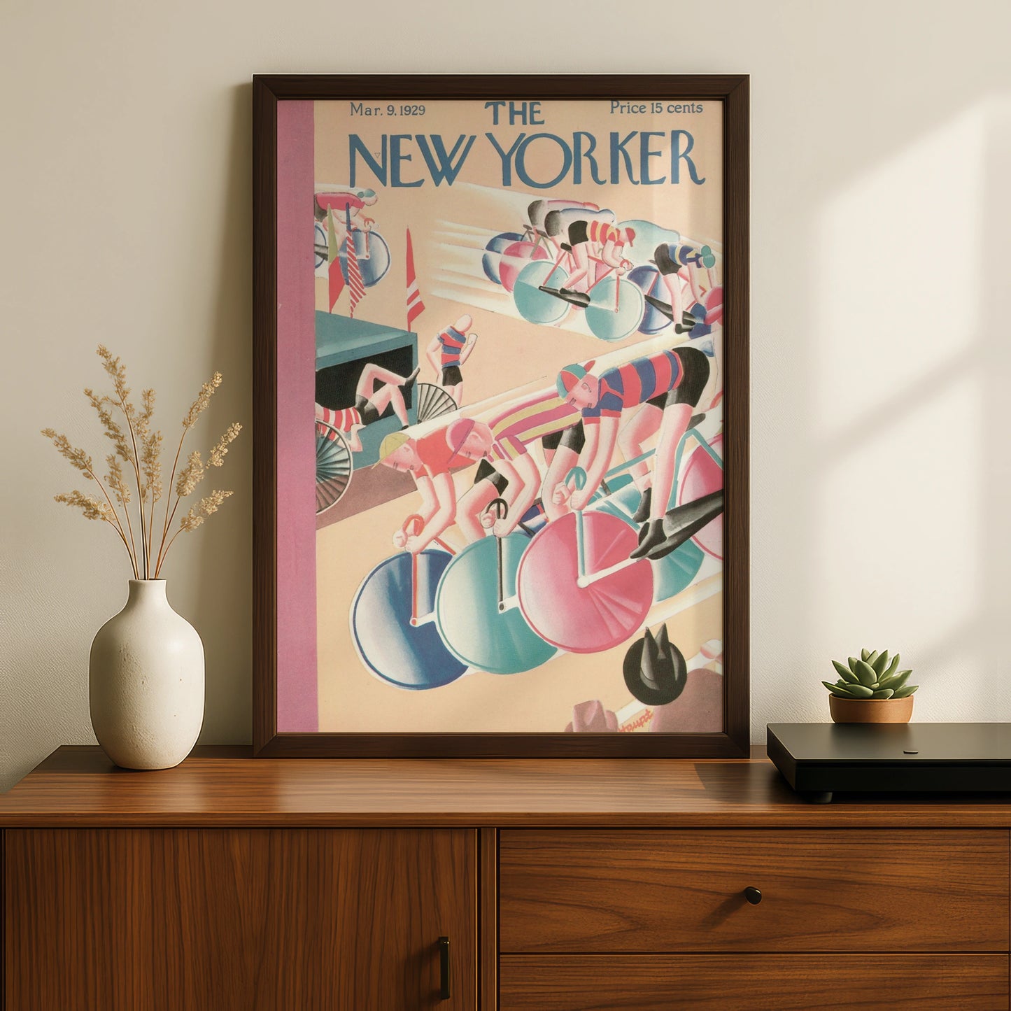 The New Yorker 1929 Cycling Race Cover Poster, Vintage Art Deco Bicycle Wall Art