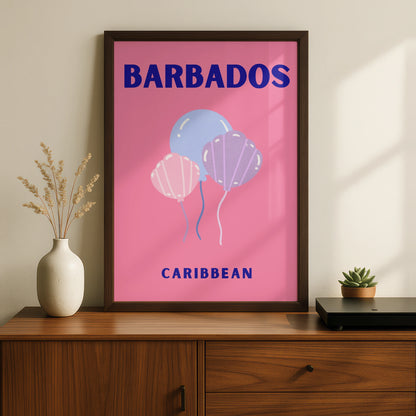 Barbados Travel Poster, Caribbean Wall Art, Retro Pink Print, Unique Holiday Decor