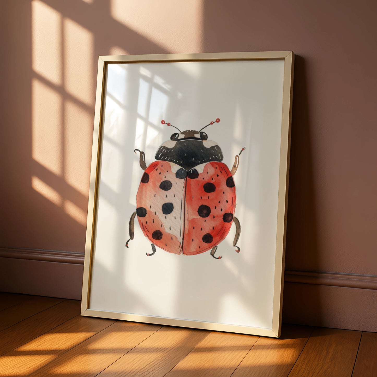 Ladybird Nursery Wall Art, Watercolour Ladybug Poster, Red Kids Room Print