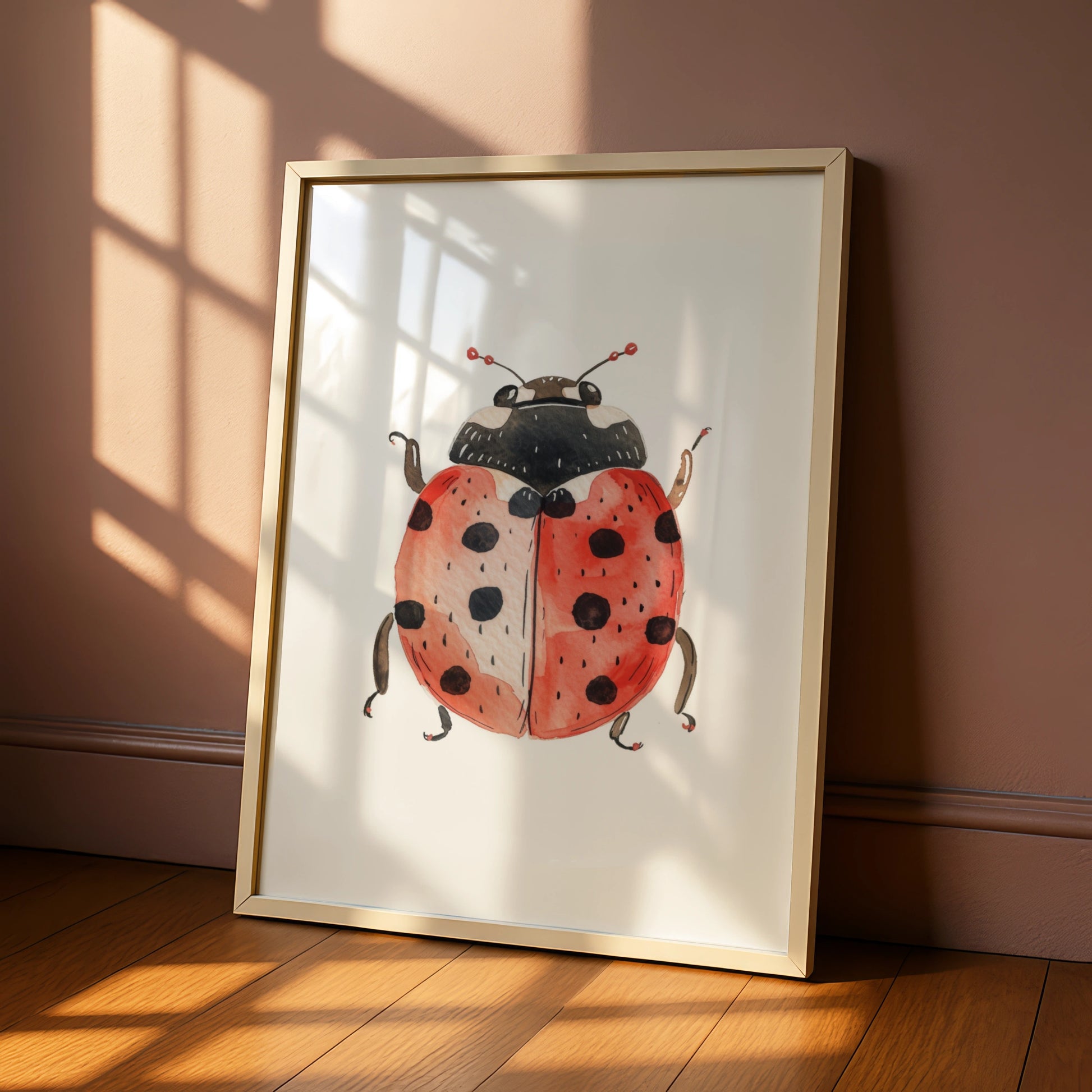 Ladybird Nursery Wall Art, Watercolour Ladybug Poster, Red Kids Room Print