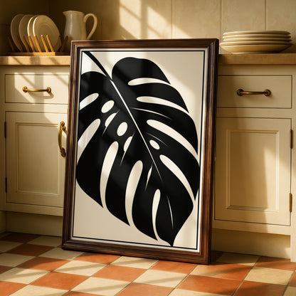 Monstera Leaf Print, Monochrome Wall Art, Black and White Botanical Poster, Minimalist Plant Decor