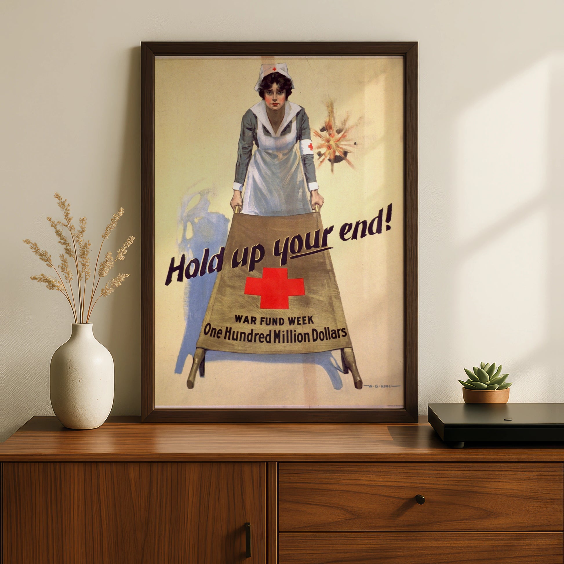 WWI Red Cross Nurse Vintage War Poster, Hold Up Your End, WW1 Propaganda Wall Art