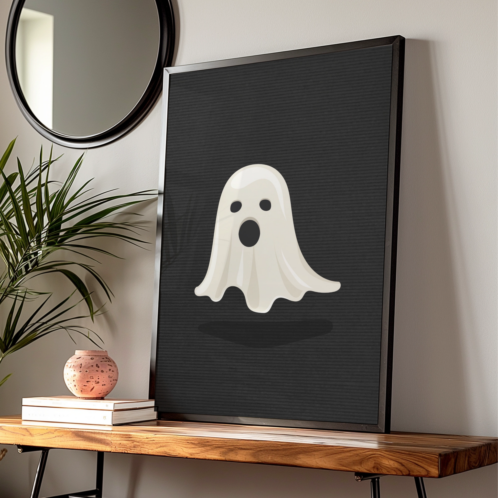 Halloween Ghost Poster, Spooky Ghost Wall Art, Black White Minimalist Print