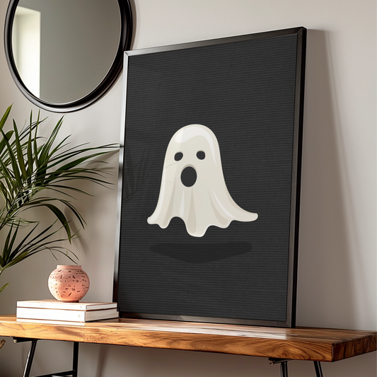Halloween Ghost Poster, Spooky Ghost Wall Art, Black White Minimalist Print