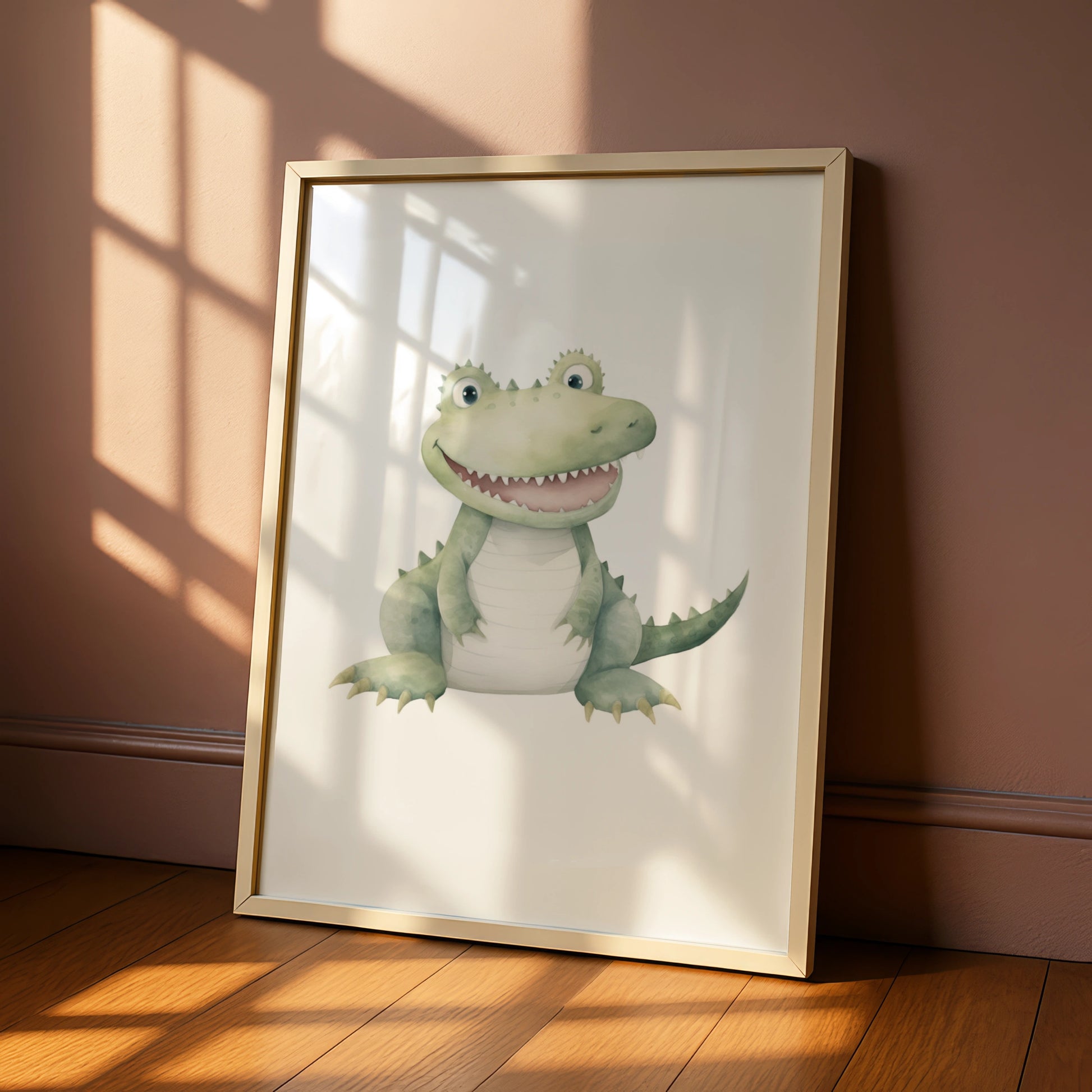 Cute Crocodile Nursery Wall Art, Watercolour Animal Poster, Kids Room Print, Baby Shower Gift