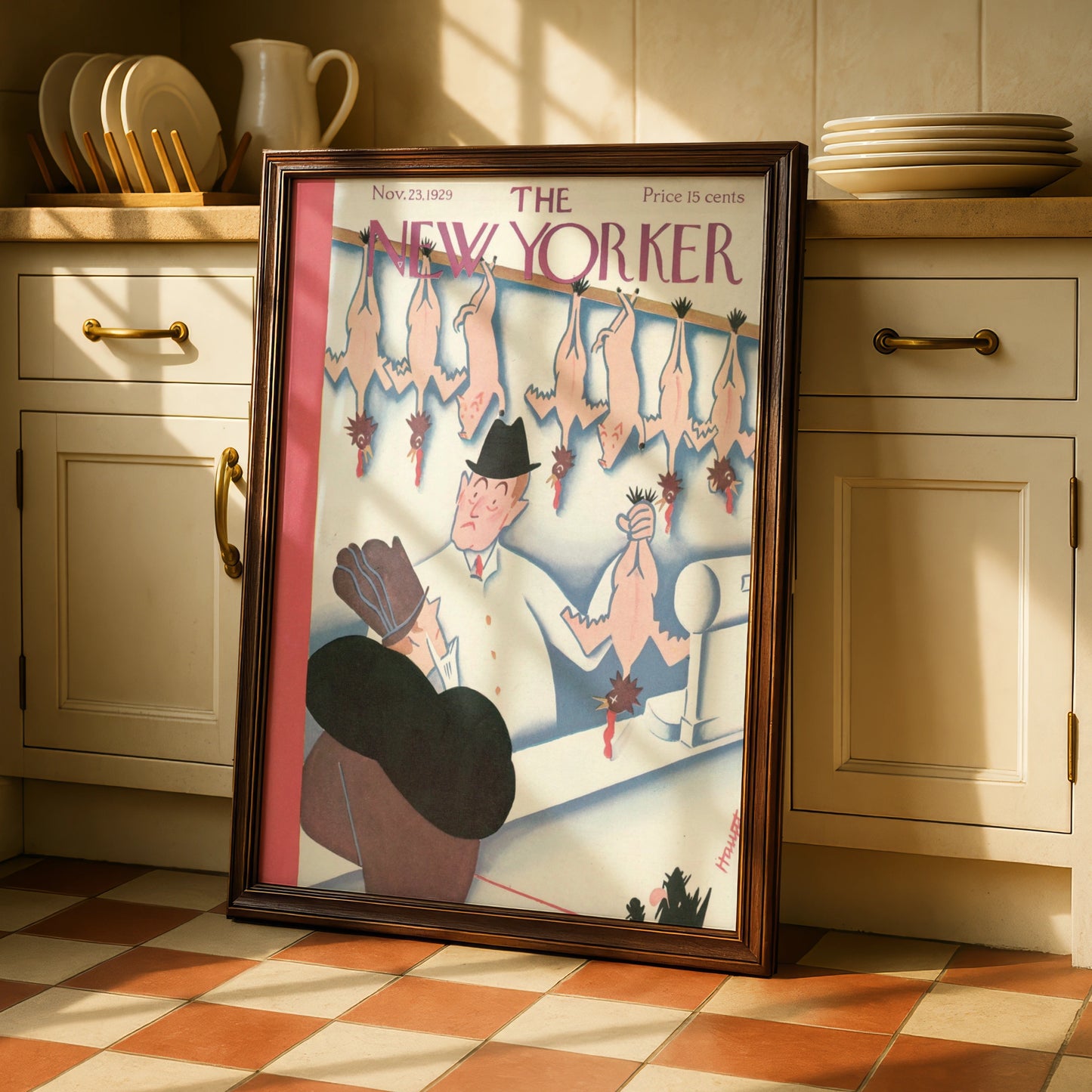 New Yorker 1929 Cover Poster, Thanksgiving Turkey Butcher Art Print, Vintage Wall Art