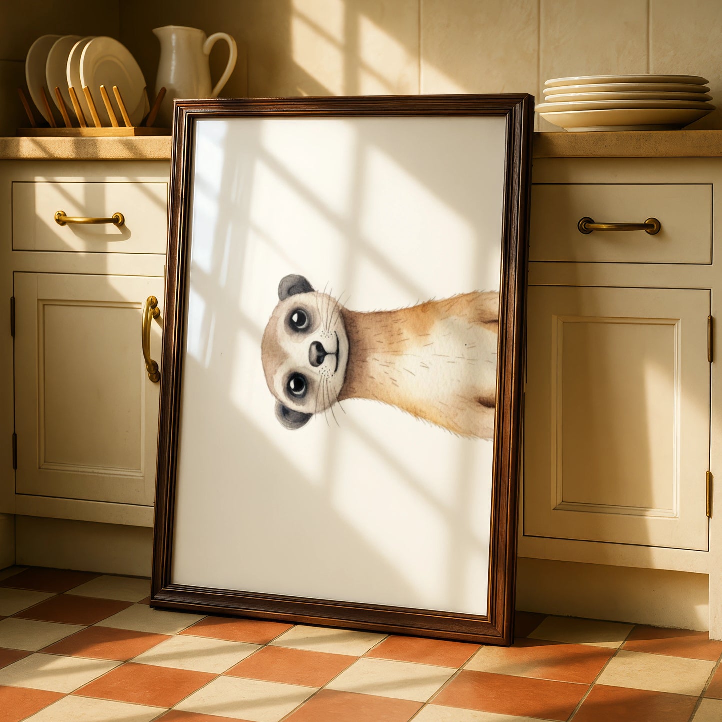 Meerkat Nursery Wall Art, Cute Animal Poster, Watercolour Baby Room Print, Kids Decor