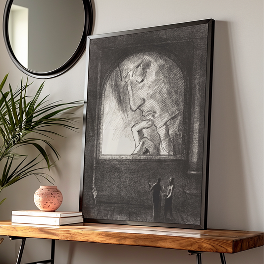 Halloween Gothic Horror Art Print, Dark Figure Archway Poster, Spooky Black Wall Art