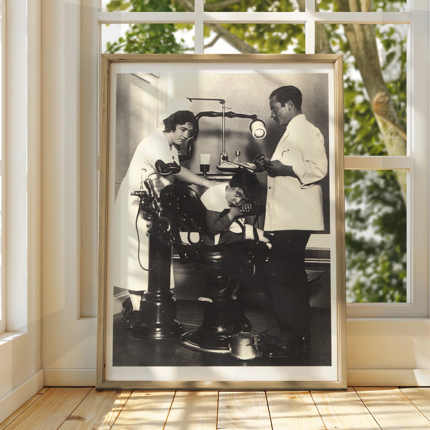 Vintage Dentist Poster, Retro Dental Chair Print, Black White Halloween Spooky Wall Art