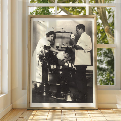 Vintage Dentist Poster, Retro Dental Chair Print, Black White Halloween Spooky Wall Art