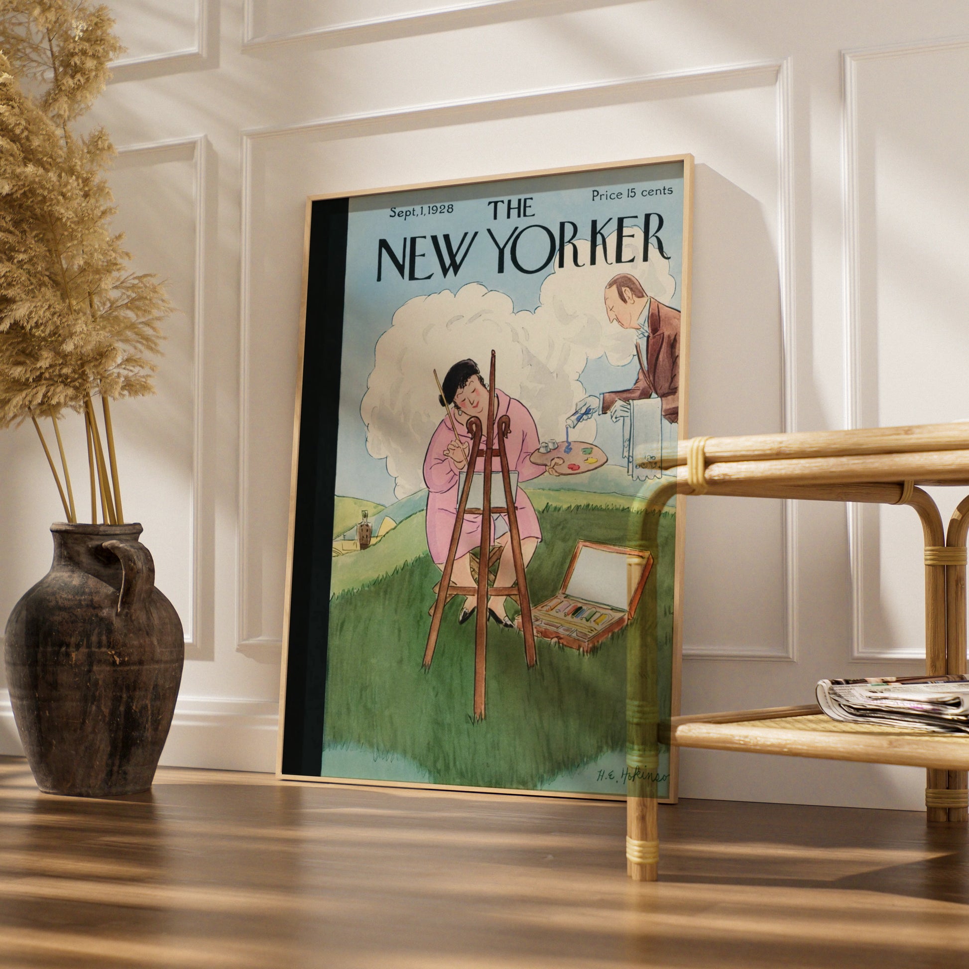 New Yorker Cover September 1928, Vintage Magazine Art Poster, Lady Painting Outdoors