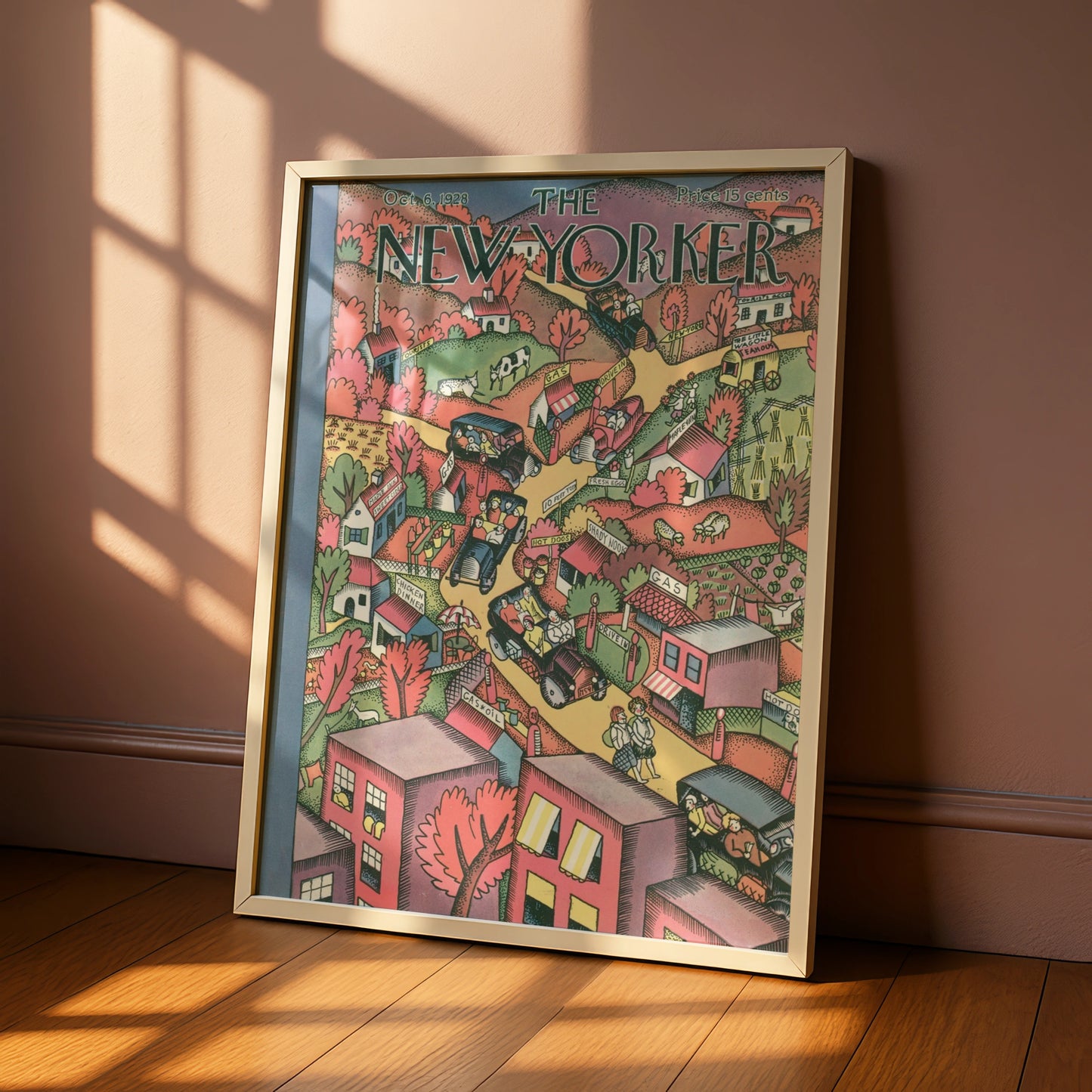 New Yorker October 1928 Vintage Cover Poster, Country Road Art Print, Retro Wall Art