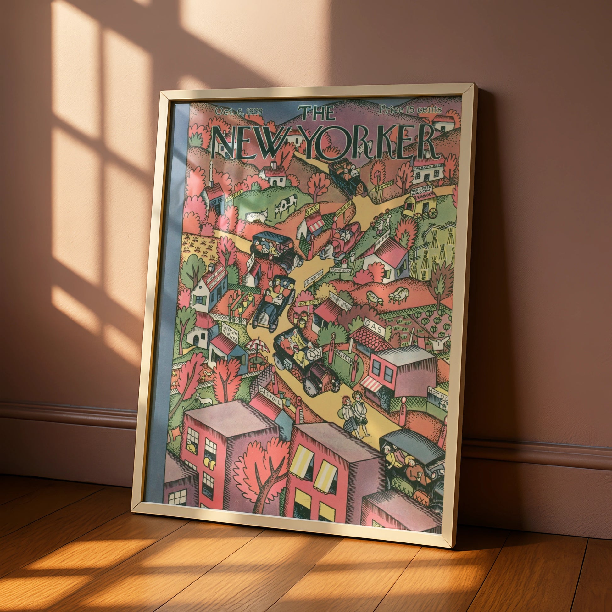 New Yorker October 1928 Vintage Cover Poster, Country Road Art Print, Retro Wall Art