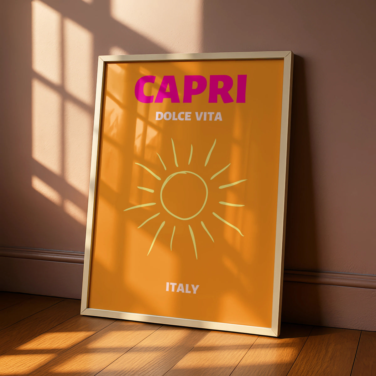 Capri Italy Travel Poster, Retro Sun Wall Art, Italian Holiday Print, Dolce Vita Decor