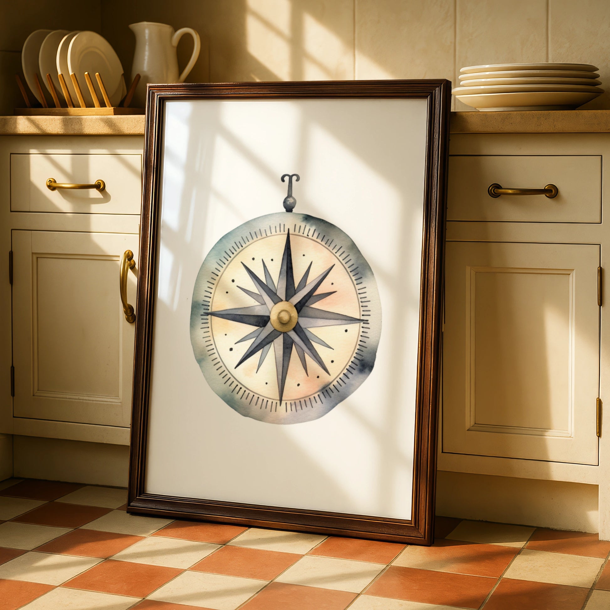 Compass Nursery Wall Art, Watercolour Adventure Print, Boys Room Decor, Nautical Poster
