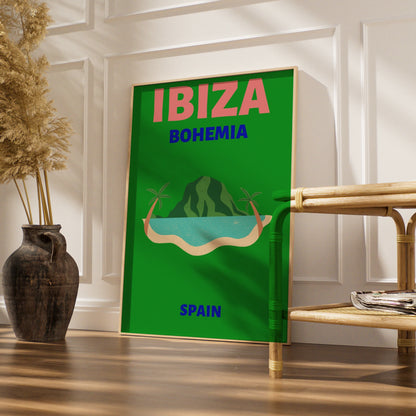 Ibiza Travel Poster, Spain Retro Wall Art, Bohemia Island Print, Balearic Decor