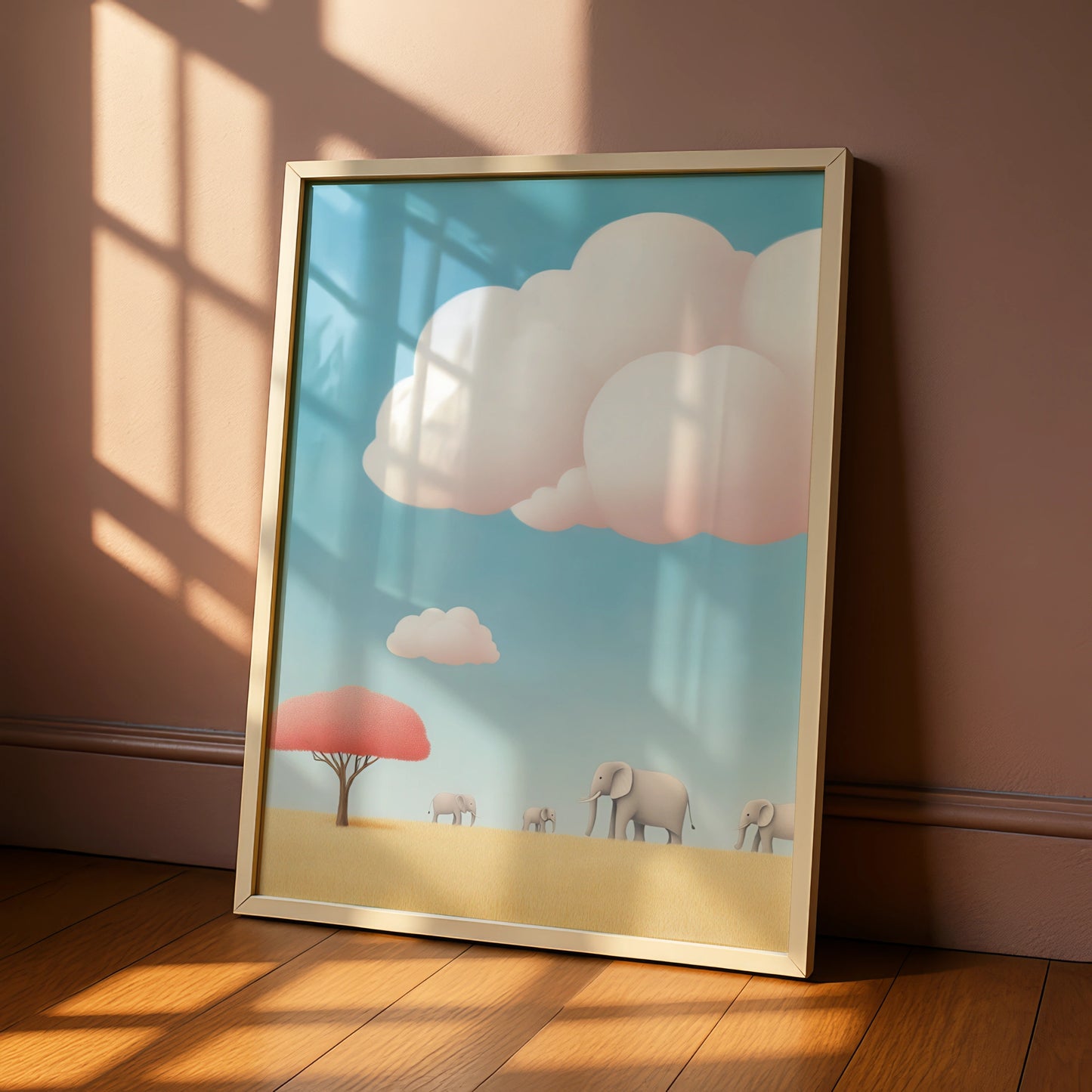 Elephant Nursery Wall Art, Baby Safari Print, Pastel Blue Kids Room Poster, Cute Animal Decor