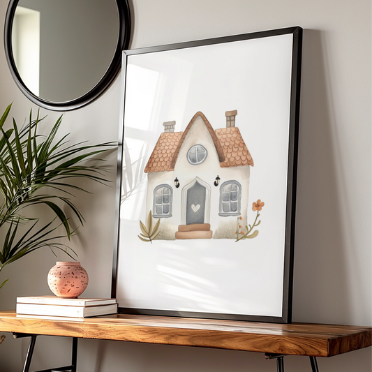 Nursery Wall Art Cottage Print, Boho House Poster, Children's Room Decor, Watercolour