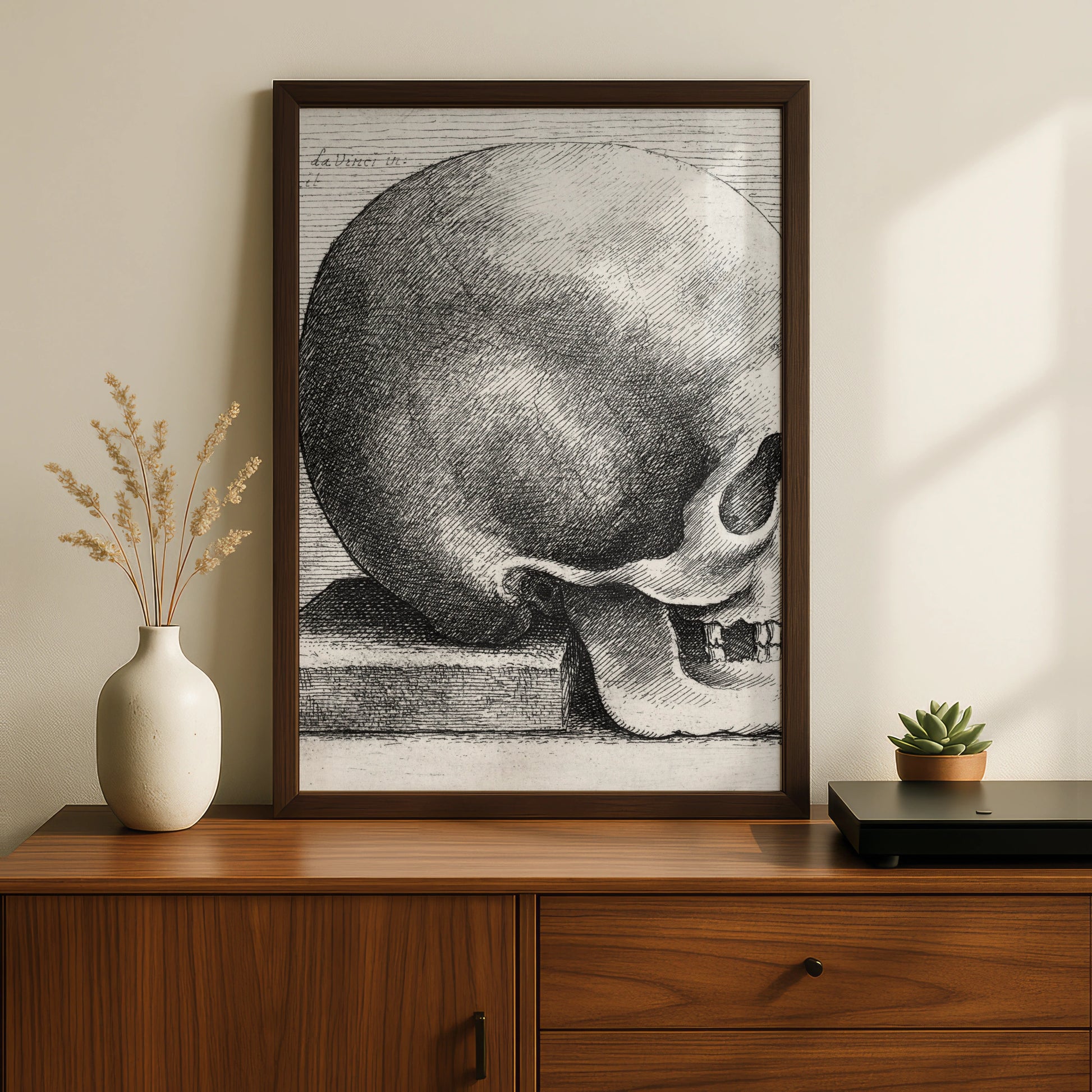 Halloween Skull Poster, Vintage Engraving Wall Art, Gothic Da Vinci Anatomy Print